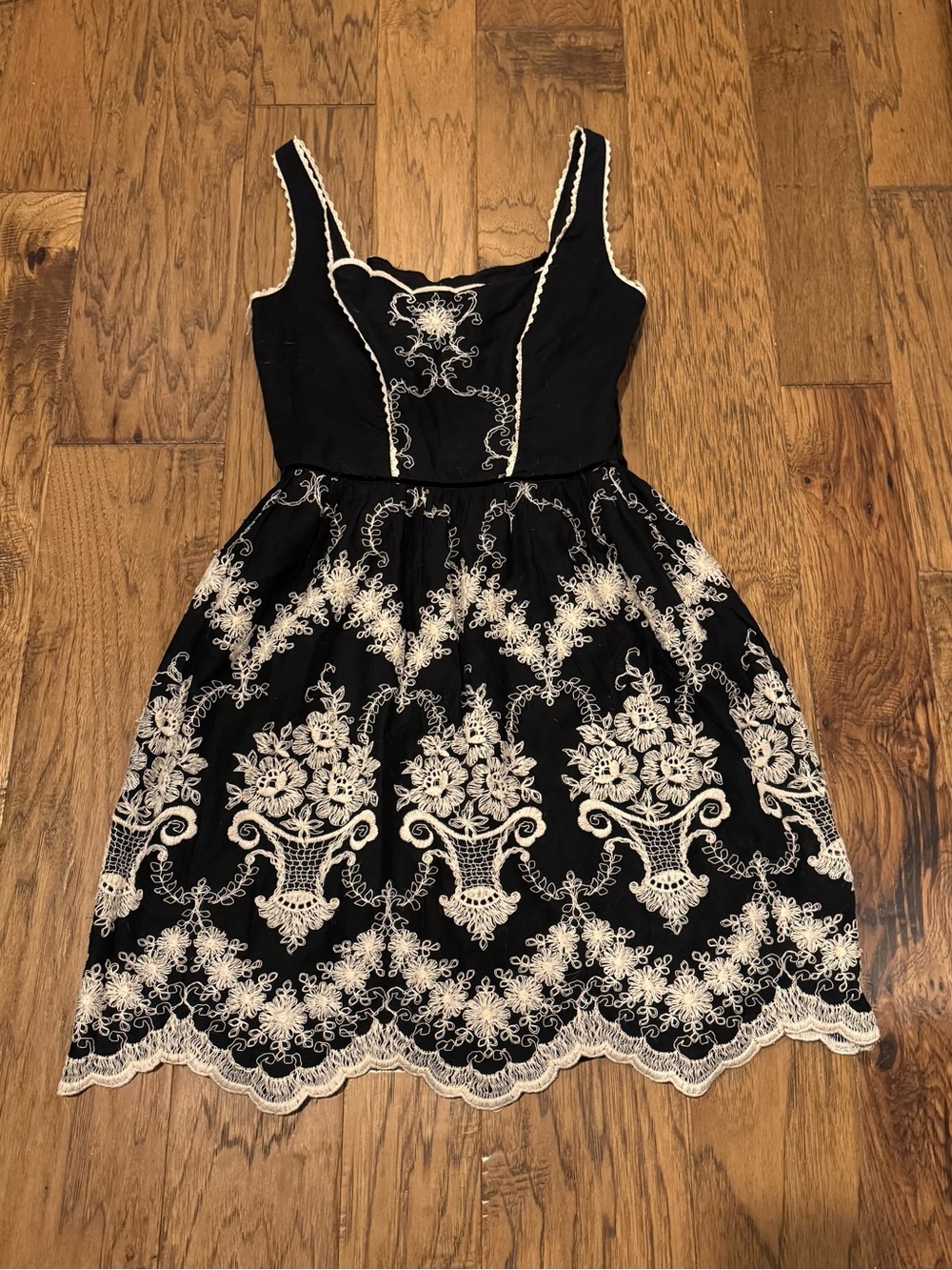 Yoana Baraschi Black Dress with Cream Embroidered Floral Skirt